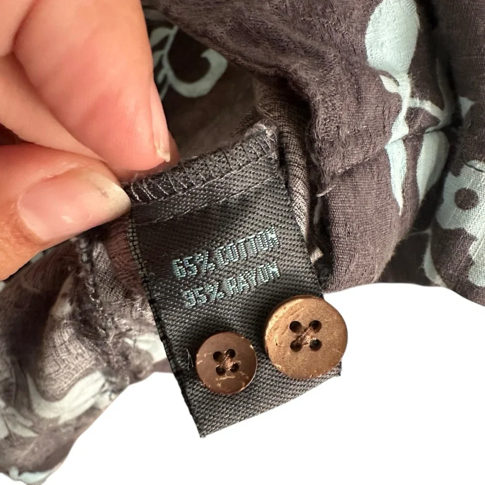 Milano Bay Gray and Blue Floral Hawaiian Button Up Cotton Blend Shirt Size XL - Picture 6 of 7